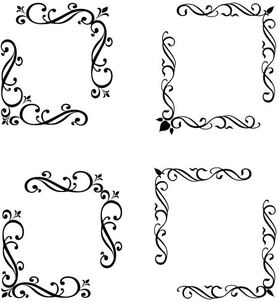 코너 - scroll shape corner victorian style silhouette stock illustrations
