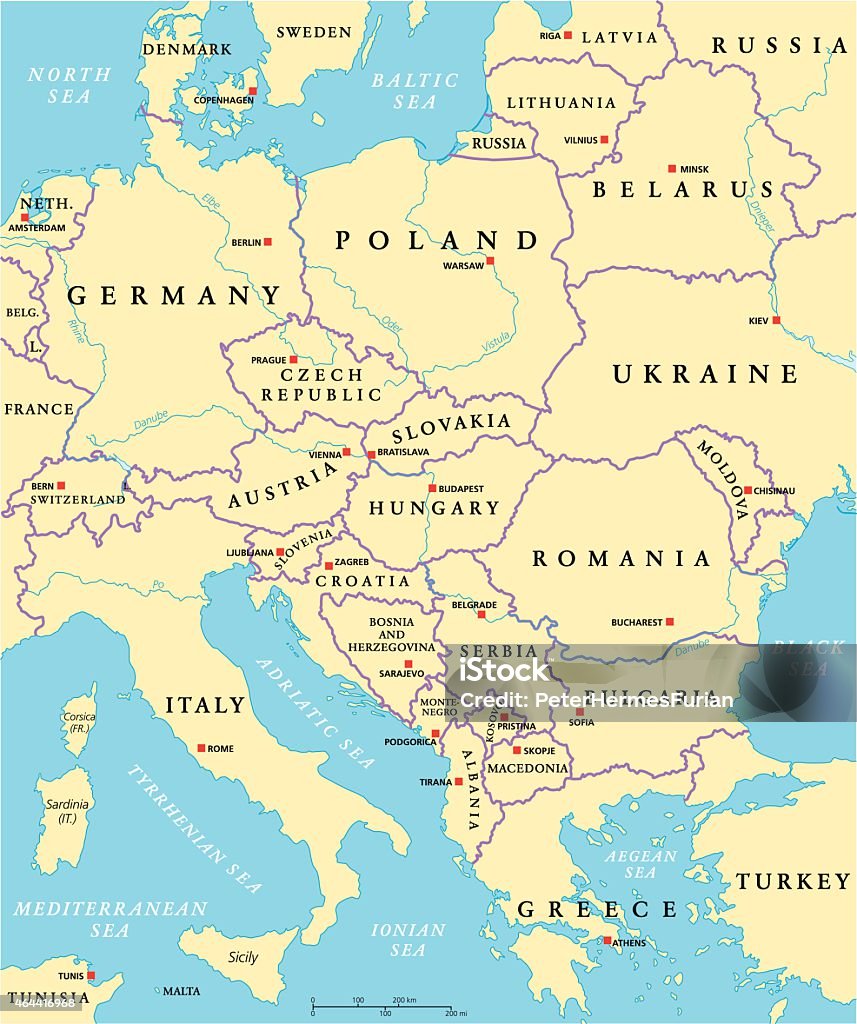 中央ヨーロッパの政治地図 - 地図のロイヤリティフリーベクトルアート