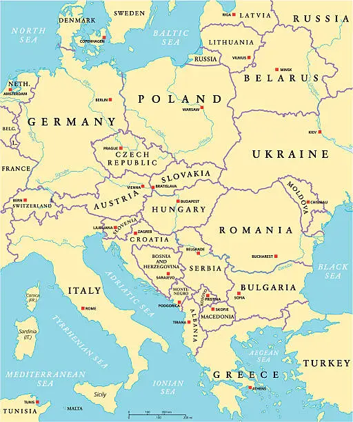 Vector illustration of Central Europe Political Map