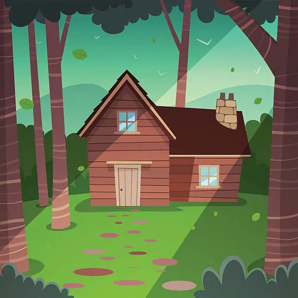 Vector illustration of An illustration of a cabin in the woods