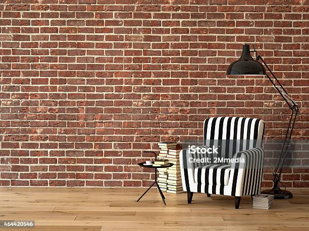 Living Room With An Armchair And Books 3d Rendering Stock Photo - Download Image Now