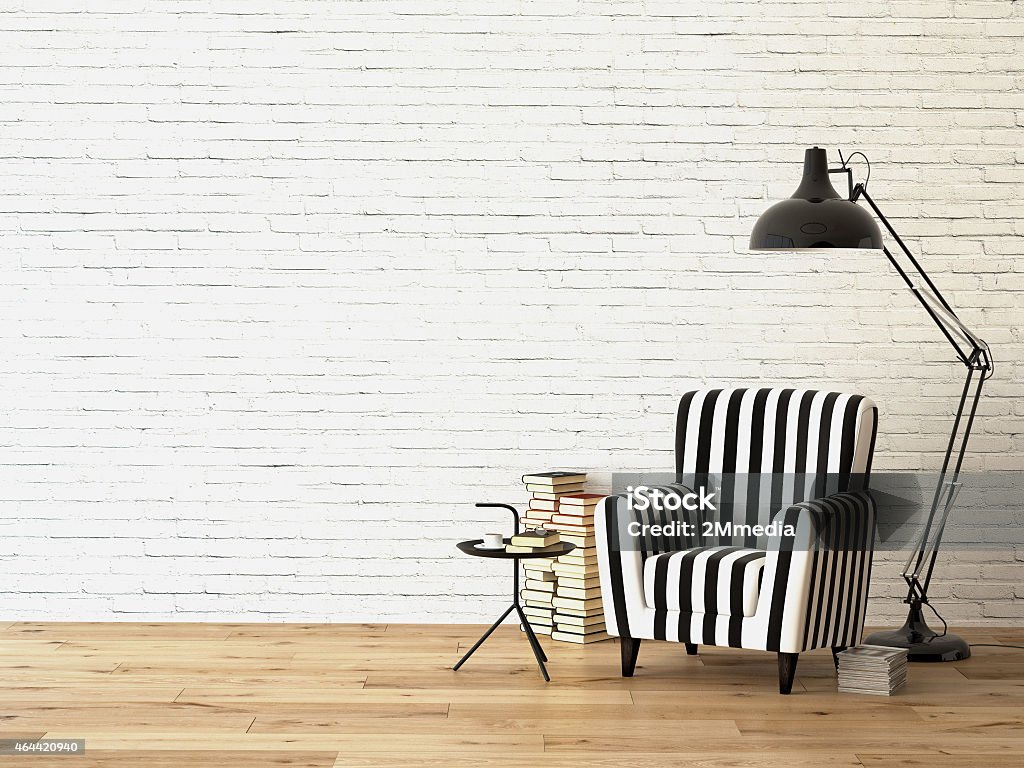 living room with an armchair and books, 3d rendering living room with an armchair, lamp and books, 3d rendering 2015 Stock Photo