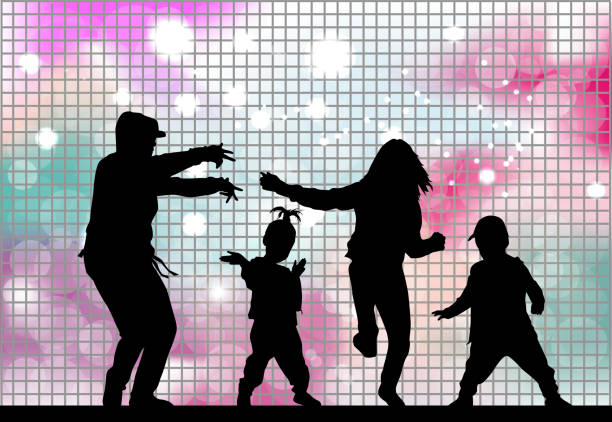 ilustraciones, imágenes clip art, dibujos animados e iconos de stock de siluetas de baile - adulation little boys group of people teenage girls