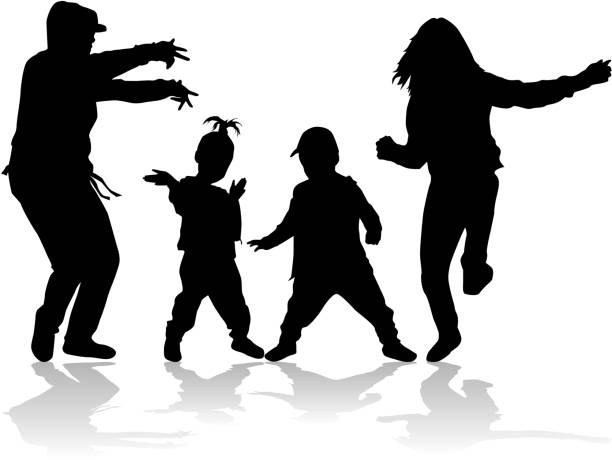 ilustraciones, imágenes clip art, dibujos animados e iconos de stock de siluetas de baile - adulation little boys group of people teenage girls