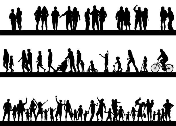 People actively spending time People actively spending time family silhouettes stock illustrations