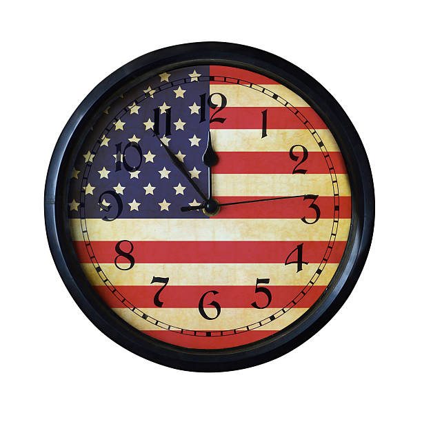 istock USA Flag Wall clock - isolated over white 464425060