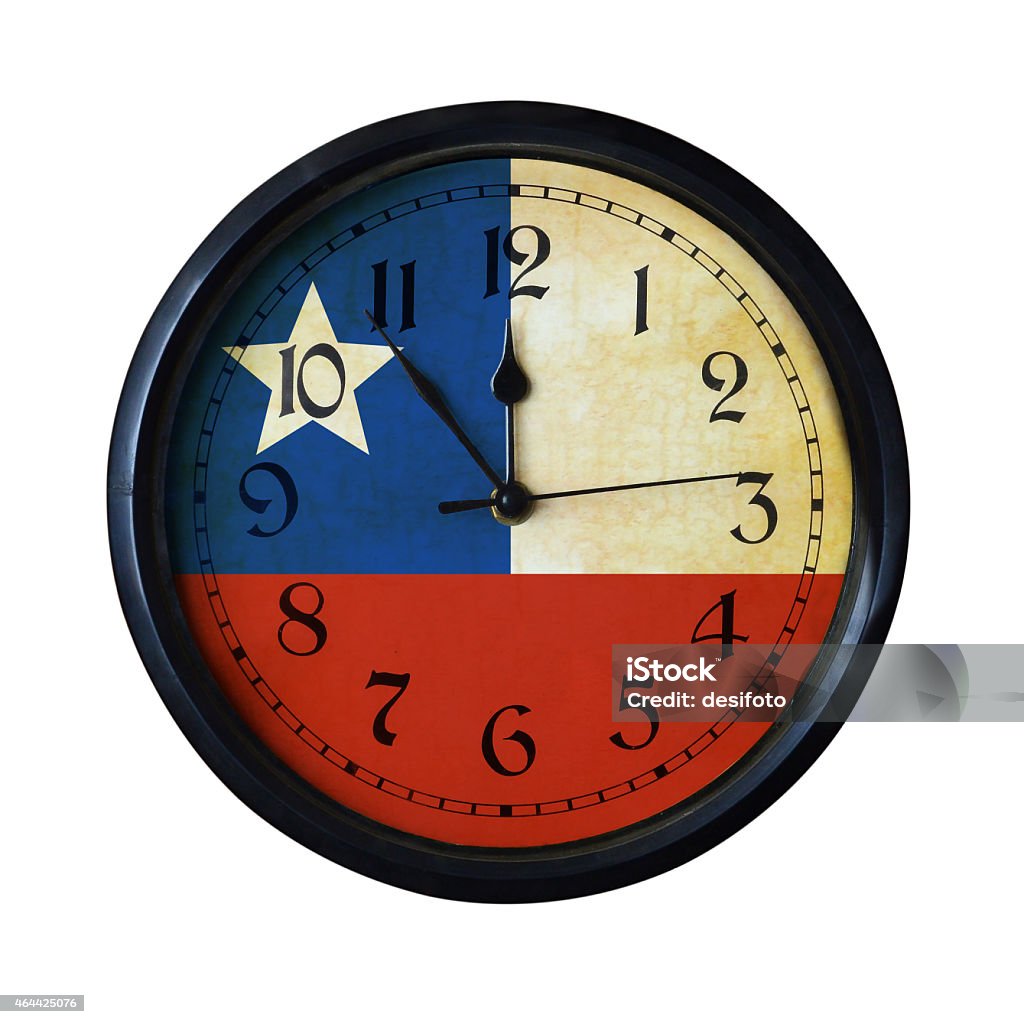 Chile Flag Wall clock - isolated over white An old Chile flag wall clock with grungy background - isolated over white Chile Stock Photo