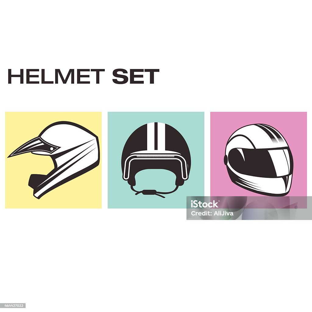 Set of motorcycle helmets. Sport, cross and racer helmet icons. Sports Helmet stock vector