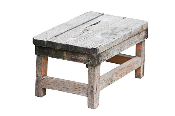 istock Old wooden stool isolated on white background. 464430123
