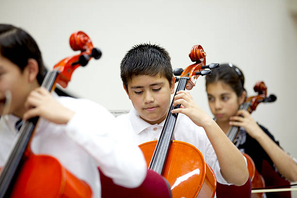 istock Young cellist plays in a concert with the orchestra. 464430470