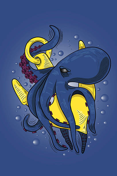 Octopus monster wrapped the ship's anchor under water. Octopus monster wrapped the ship's anchor under water. Logo design. octopus giant octopus sea horror stock illustrations