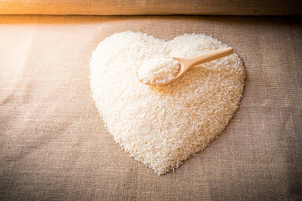 istock Rice laid out in a heart shape on sackcloth 464431162