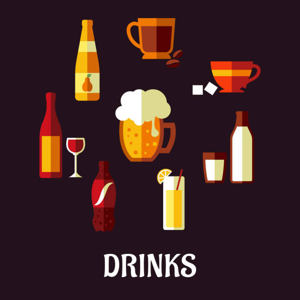 напитки и напитков плоские иконки - infographic part of symbol cocktail stock illustrations