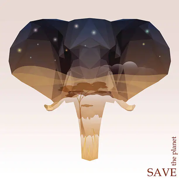Vector illustration of conceptual theme of protection of nature and animals with elephant