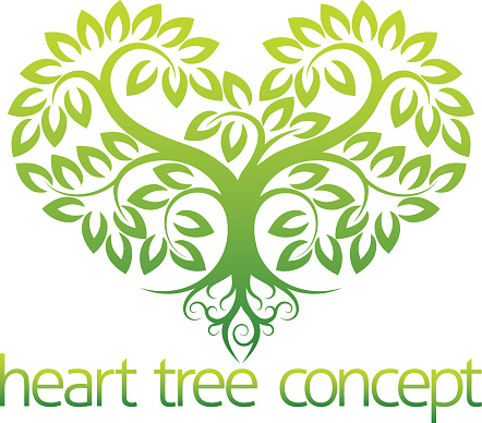 An abstract illustration of a tree growing in the shape of a heart concept design