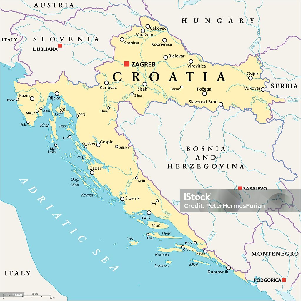 Croatia Political Map Stockvectorkunst En Meer Beelden Van Kaart - Kaart,  Kroatië, Pula - Istrië - Istock