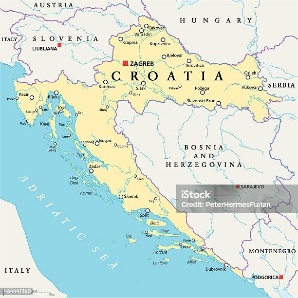 Хорватия Политическая Карта — стоковая векторная графика и другие изображения на тему Карта - Карта, Хорватия, Иллюстрация