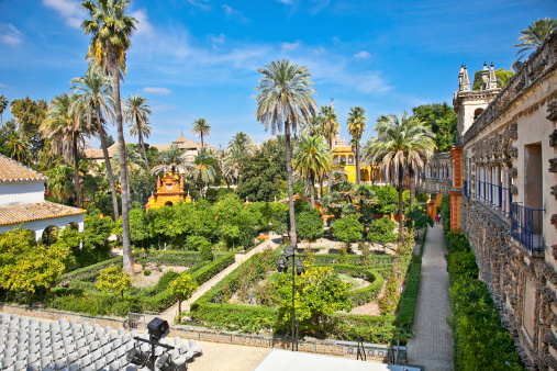 The Plaza de Espana, built in 1928, is a plaza in the Parque de Maria Luisa in Seville, Spain. Composite photo