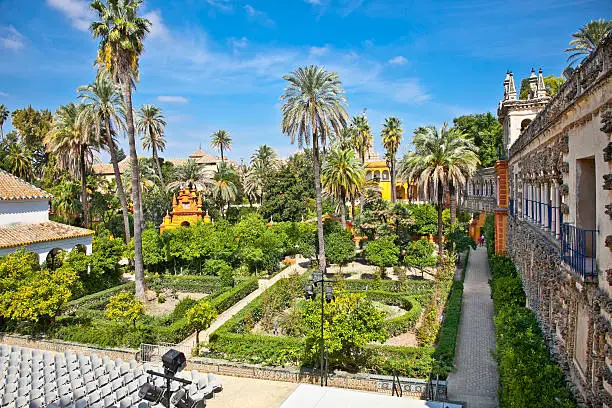 Real Alcazar  "Reales Alcazares" gardens in Seville, Andalusia, Spain