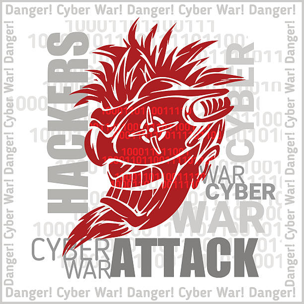 ilustraciones, imágenes clip art, dibujos animados e iconos de stock de de los piratas ataque-cyber guerra, señal sobre fondo digital binario - extortionist