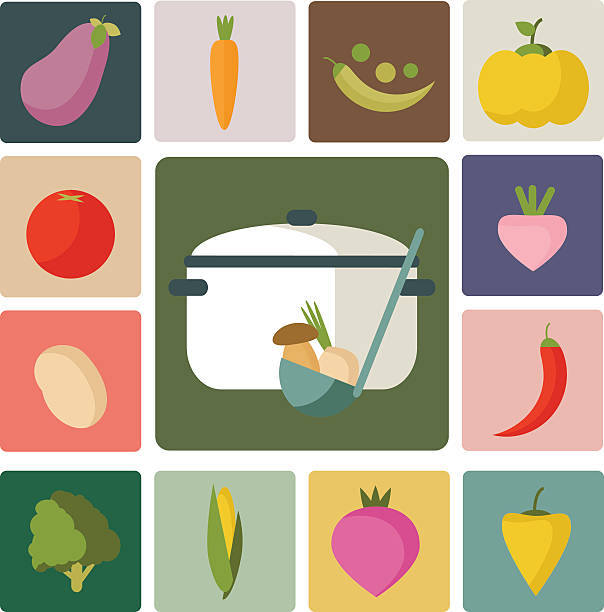 ilustraciones, imágenes clip art, dibujos animados e iconos de stock de vector iconos de vegetales. - radish vegetable portion circle