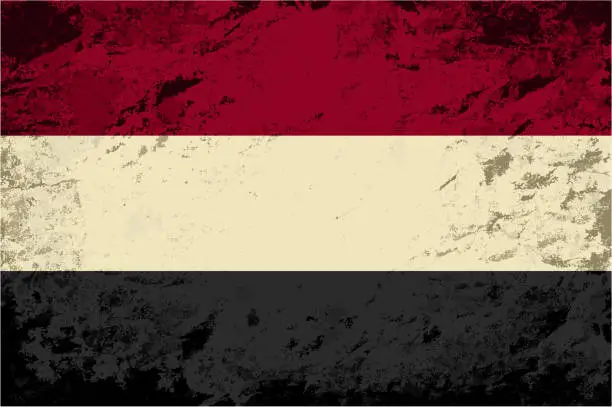 Vector illustration of Yemeni flag. Grunge background. Vector illustration