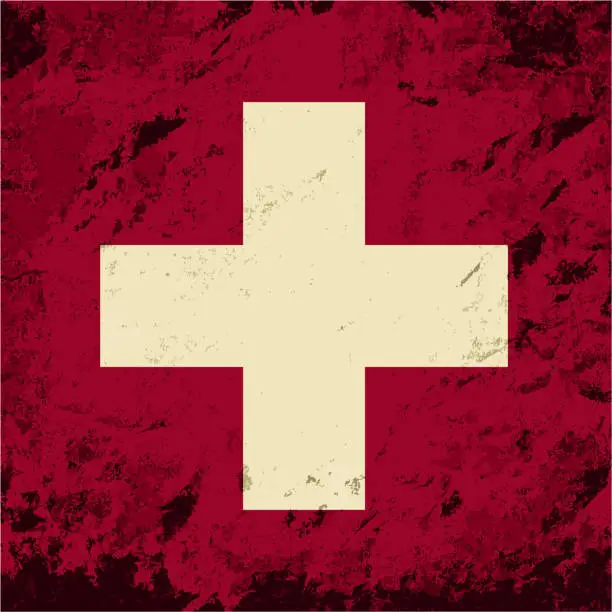 Vector illustration of Swiss flag. Grunge background. Vector illustration