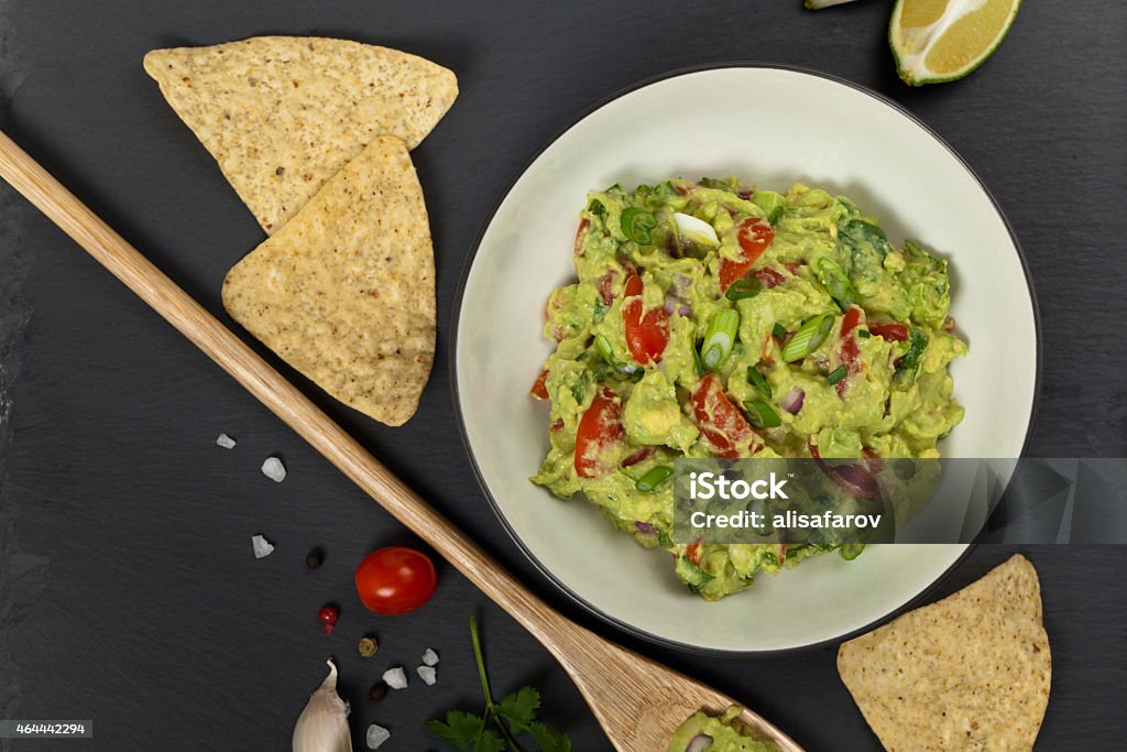 Guacamole Guacamole with green onions. Selective focus. 2015 Stock Photo