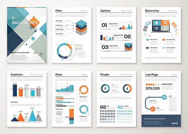 moderne business-broschüren und infografik-elemente - zeitschrift grafiken stock-grafiken, -clipart, -cartoons und -symbole