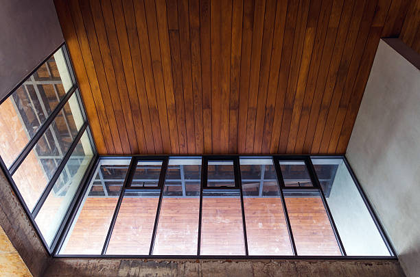 istock Aluminum window with wooden ceiling 464445508