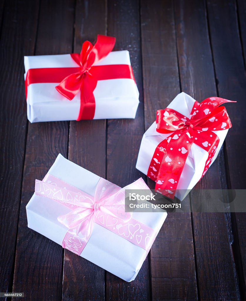 presents box for present on the wooden table 2015 Stock Photo