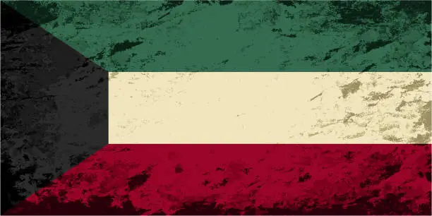 Vector illustration of Kuwait flag. Grunge background. Vector illustration