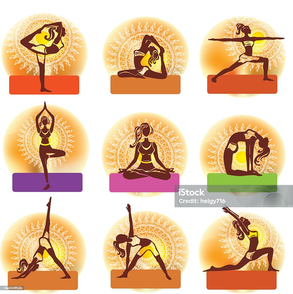 Set of woman in meditating and doing yoga poses 2015 stock vector