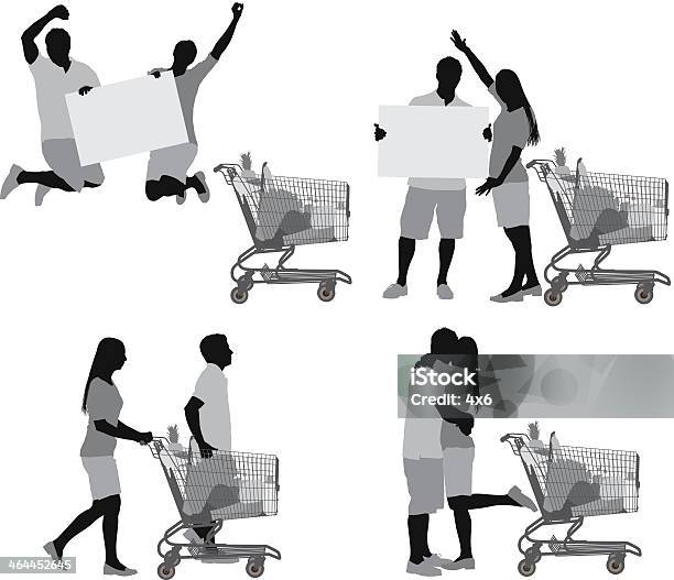 커플입니다 쇼핑카트 2명에 대한 스톡 벡터 아트 및 기타 이미지 - 2명, 걷기, 남성