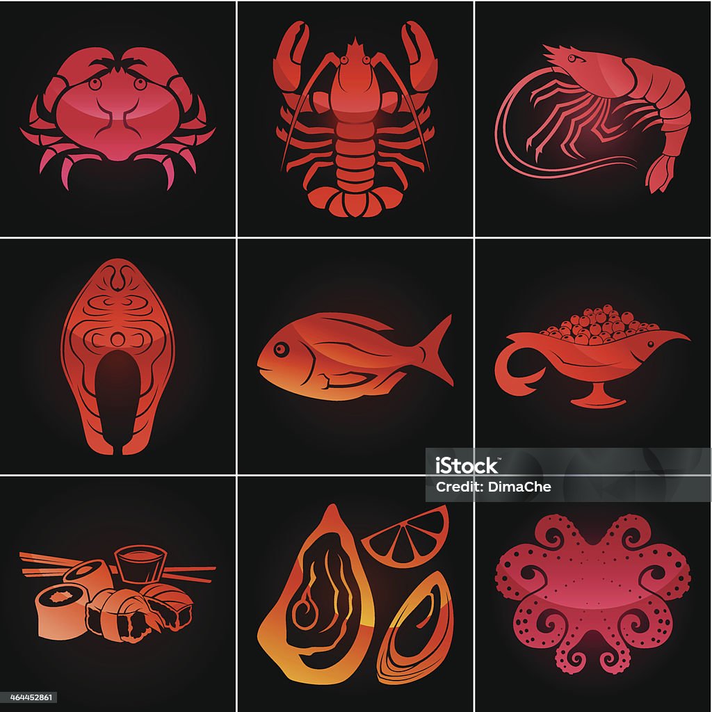 Seafood icons set Seafood color icons set. PNG file (3301x3263, 300 dpi) without black backgrounds is also added. Sushi stock vector