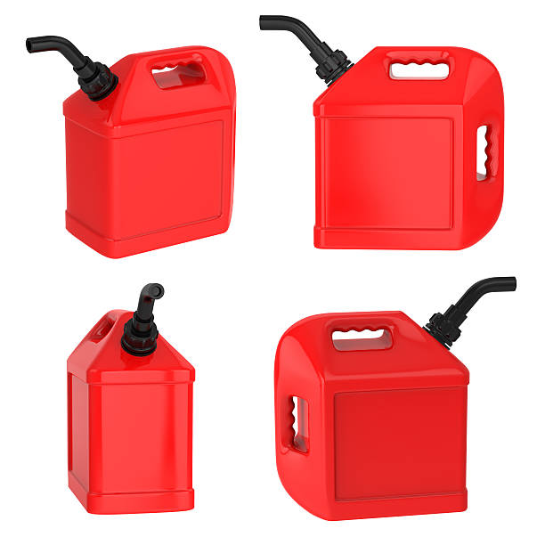 benzin container benzinkanister red jerrycan, isoliert auf weiss - kanister stock-fotos und bilder