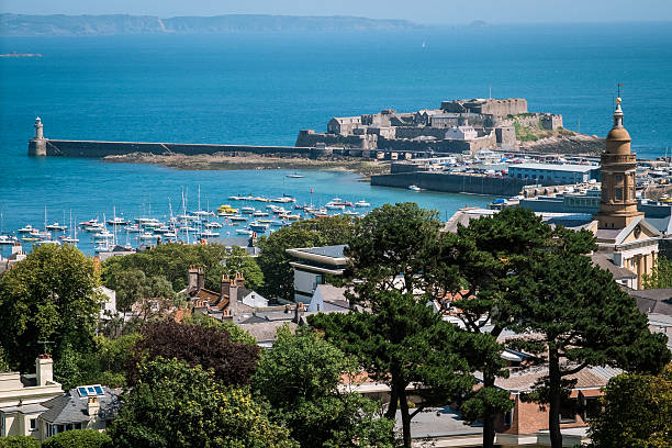 Saint Peter Port, viewed from Elizabeth Tower Saint Peter Port, viewed from Elizabeth Tower. guernsey city stock pictures, royalty-free photos & images