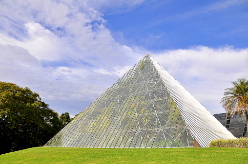 A pyramid greenhouse at the botanical gardens in Sydney, Australia.