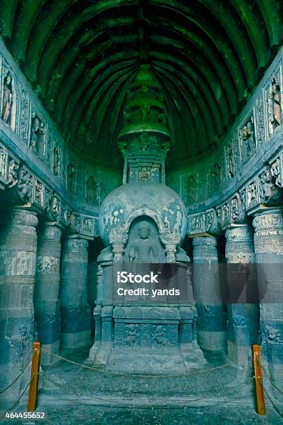 Ajanta Cave 19 Chaitya Buddha Is Seen With The Stupa Stock Photo - Download Image Now