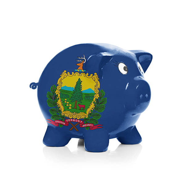istock Piggy bank with flag coating over it - Vermont 464455976