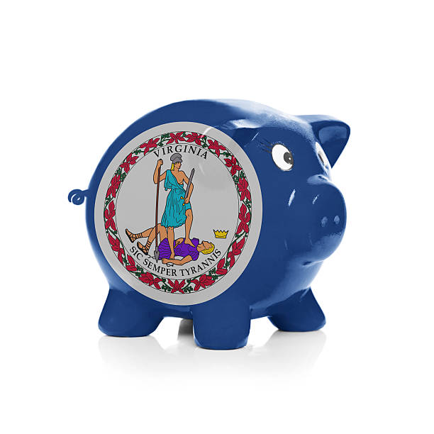 istock Piggy bank with flag coating over it - Virginia 464455982