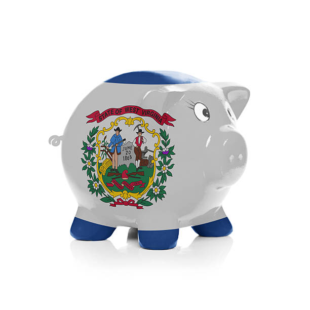 istock Piggy bank with flag coating over it - West Virginia 464455994