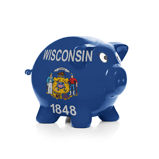 istock Piggy bank with flag coating over it - Wisconsin 464456000