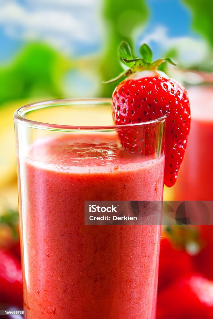Smoothie Strawberry shakes, cold drink, outdoor 2015 Stock Photo
