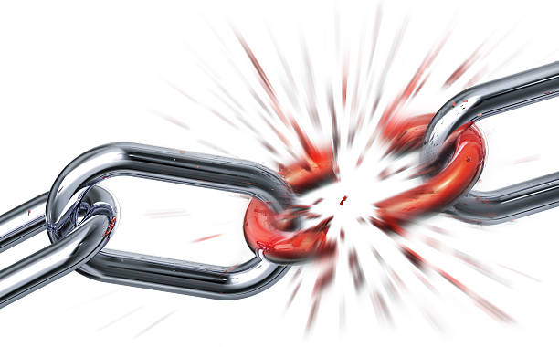istock Red link of a chain being broken by extreme force 464459778