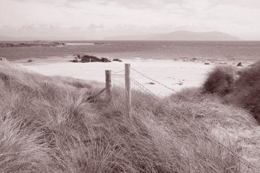 White Strand of the Monks Beach; Iona; Scotland, UK in Black and White Sepia Tone