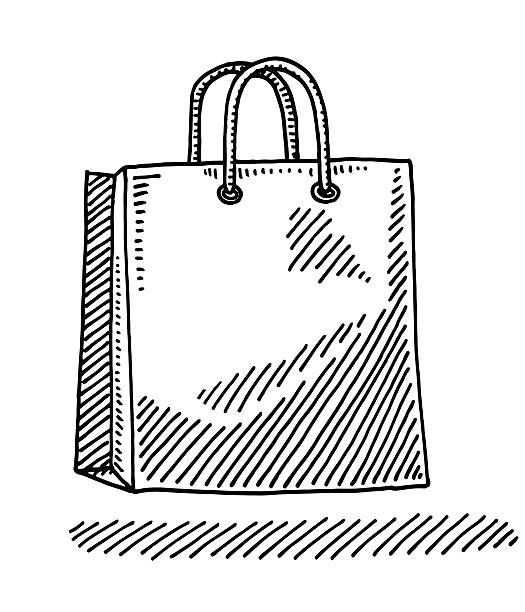 Paper Shopping Bag Drawing Hand-drawn vector drawing of a Paper Shopping Bag. Black-and-White sketch on a transparent background (.eps-file). Included files are EPS (v10) and Hi-Res JPG. shopping bag illustrations stock illustrations