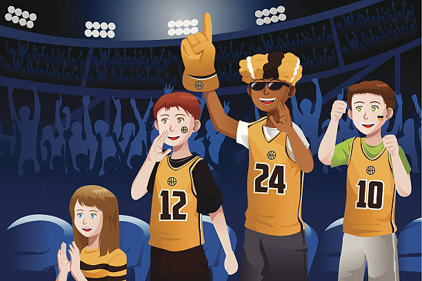 ilustrações, clipart, desenhos animados e ícones de os fãs de esportes no estádio - cheering fan people audience