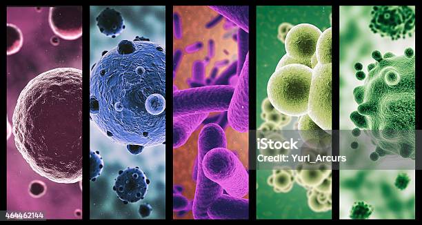 Multicolored Microbios Foto de stock y más banco de imágenes de Microorganismo - Microorganismo, Bacteria, Virus