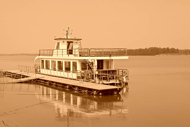 cruise ship docked in simple pier in the fall, north china